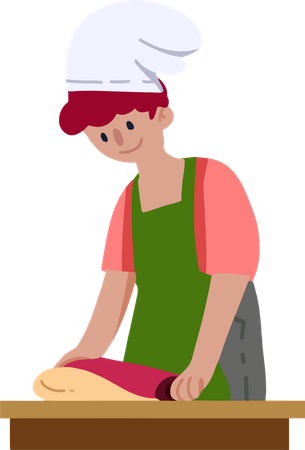 Girl kneading dough with rolling pin  Illustration