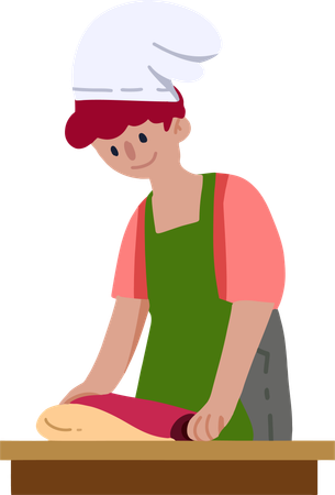 Girl kneading dough with rolling pin  Illustration