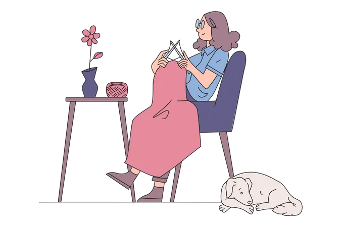 Girl knitting cloth Illustration