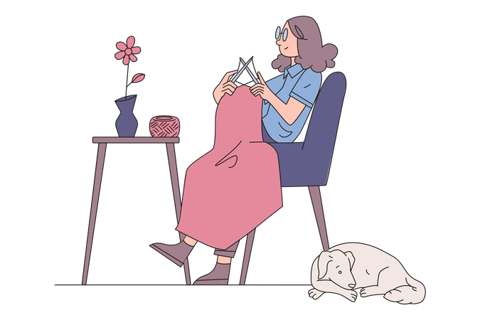 Girl knitting cloth  Illustration