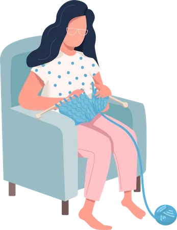 Girl Knitting Clothe  Illustration