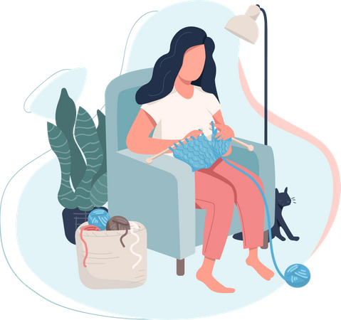 Girl knitting  일러스트레이션