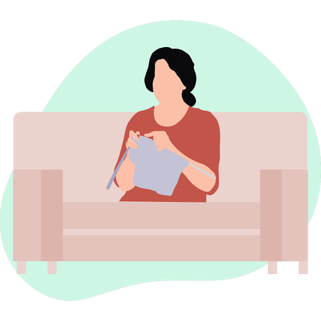 Girl knitting on sofa  일러스트레이션