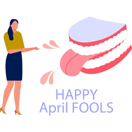 Girl laughing wildly on fools day  Illustration