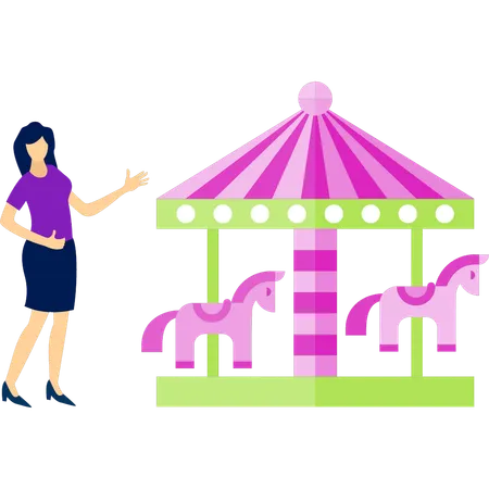 Girl laughs to see horse swing  Illustration