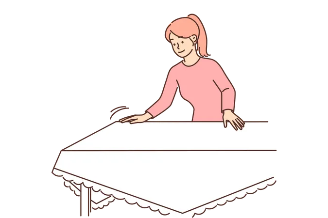 Girl laying down sheet on table  Illustration