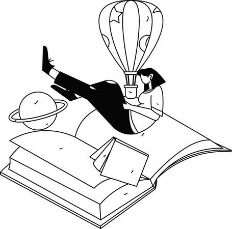 Girl learner reading book  Illustration