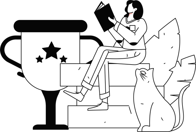 Girl learner reading book  Illustration