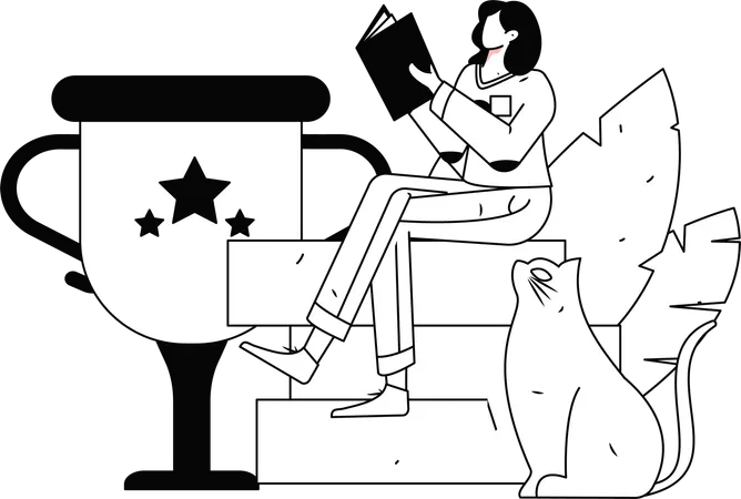 Girl learner reading book  Illustration