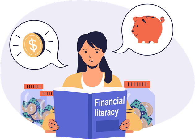 Girl learning about financial literacy  Illustration