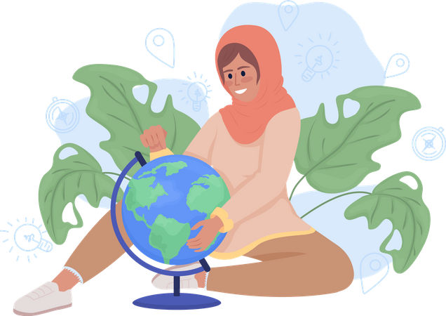 Girl learning about geography Illustration