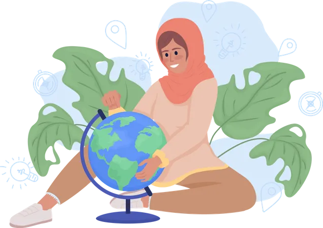 Girl learning about geography Illustration