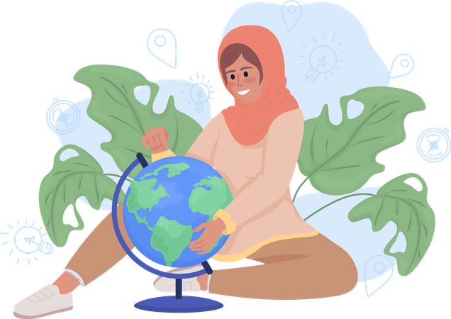 Girl learning about geography  Illustration