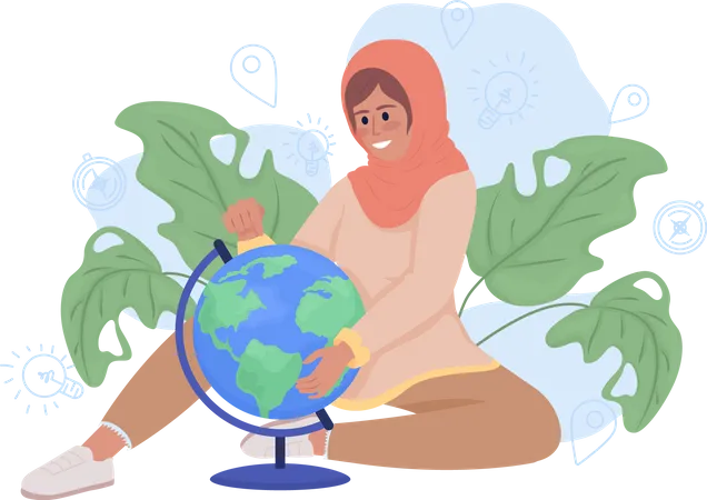 Girl learning about geography  Illustration