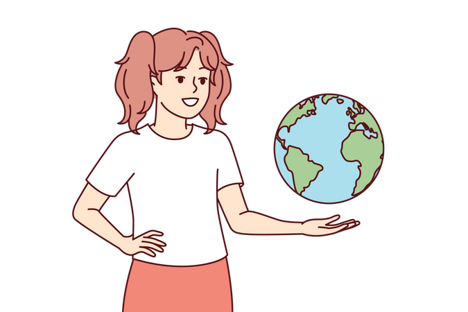 Girl learning about planet earth  Illustration