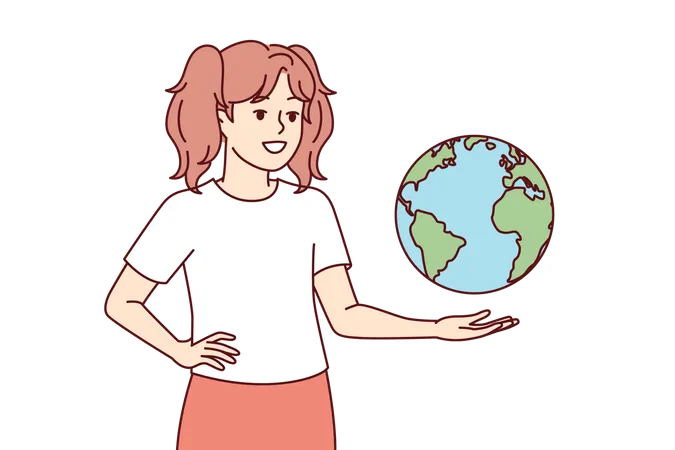 Girl learning about planet earth  Illustration