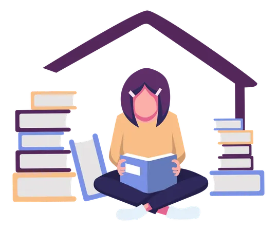 Women Is Reading The Book At Home In Flat Illustration Illustration