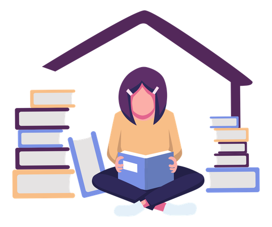 Girl Learning At Home  Illustration