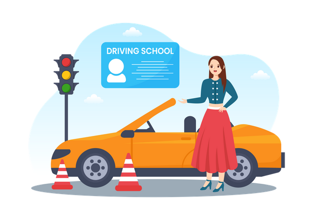 Girl learning car  Illustration