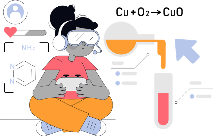 Girl learning chemical formula using vr glass  Illustration