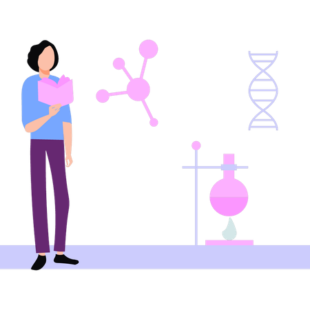 Girl learning chemistry through experiment in lab  イラスト