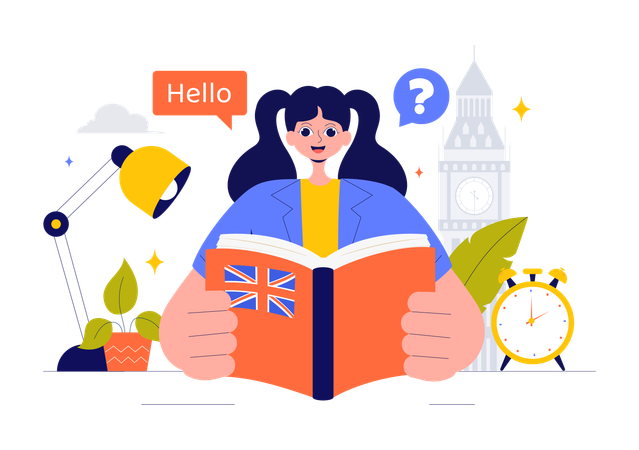 Girl Learning English Language  Illustration