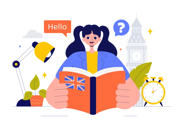 Girl Learning English Language  Illustration