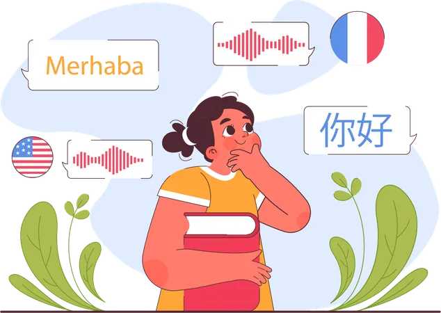 Girl learning foreign language  Illustration