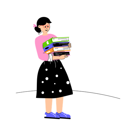 Girl learning from lots of book  Illustration