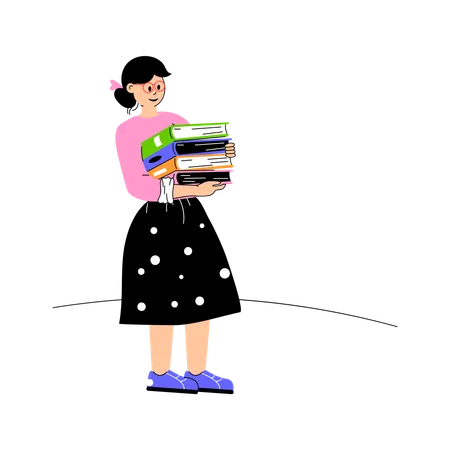 Girl learning from lots of book  Illustration