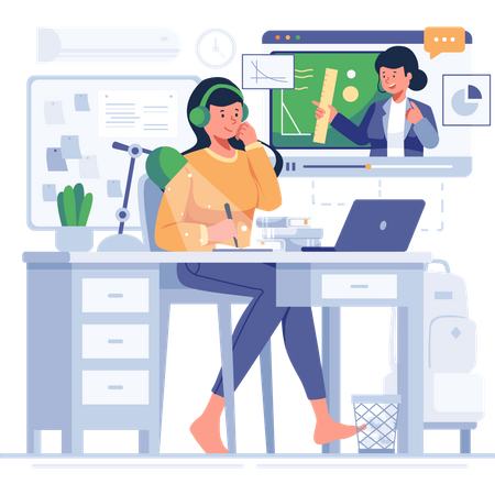 Girl learning geometry from online class  イラスト