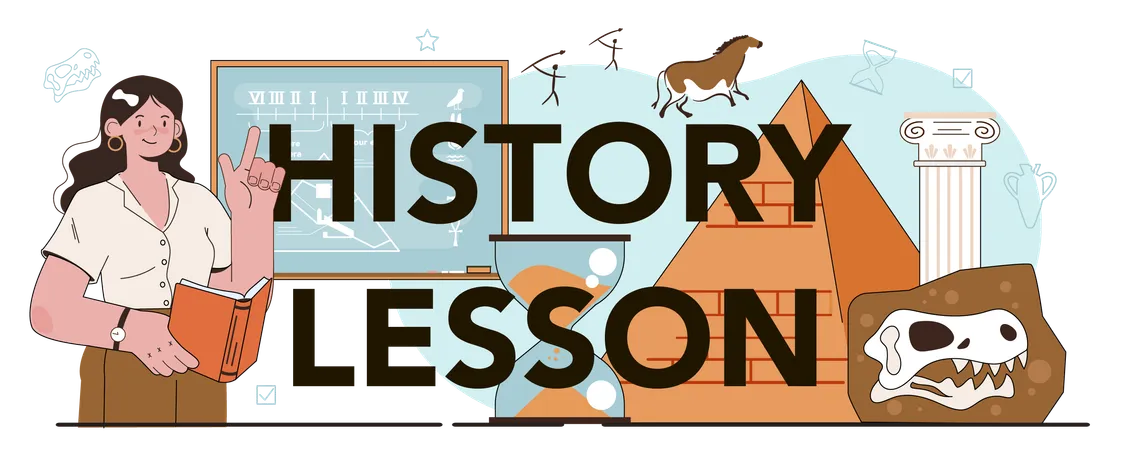 History Lesson Typographic Header History School Subject Knowledge Of The Past And Ancient Civilization Idea Of Science And Education Vector Illustration In Flat Style Illustration