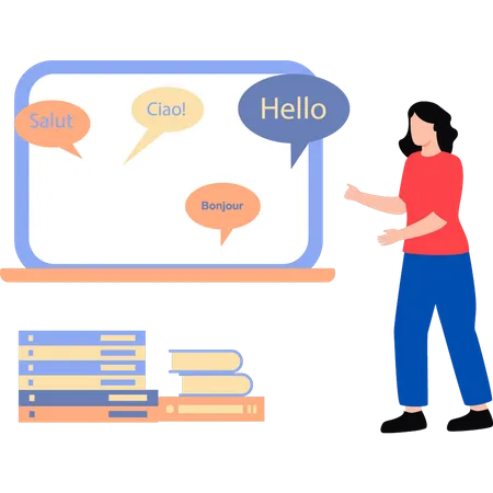 Girl Learning Languages Online Illustration