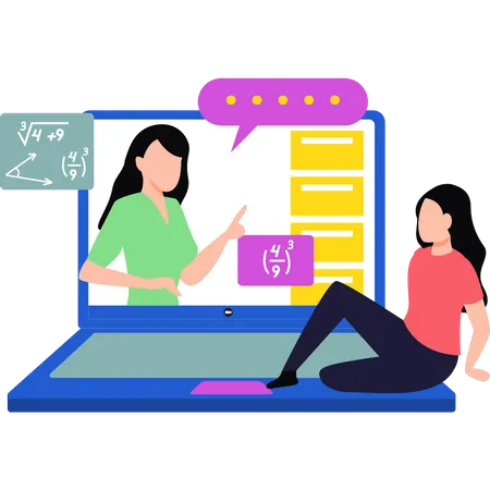 Girl learning math online  Illustration