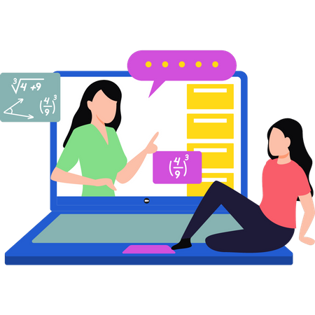 Girl learning math online  Illustration