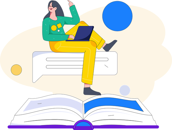 Girl learning on laptop  Illustration