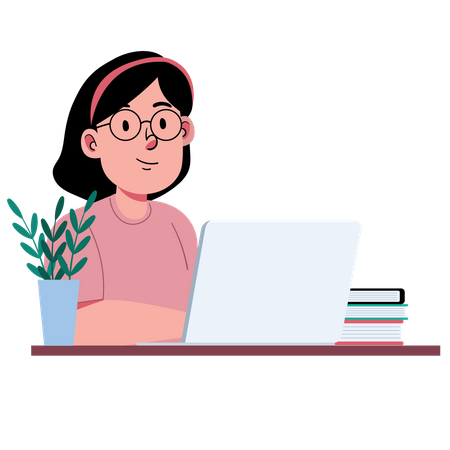 Girl Learning on Laptop  Illustration