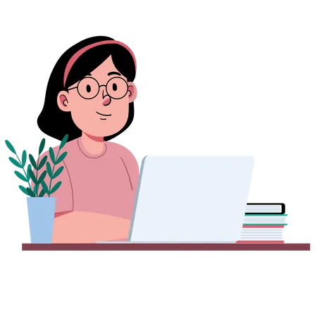 Girl Learning on Laptop  Illustration