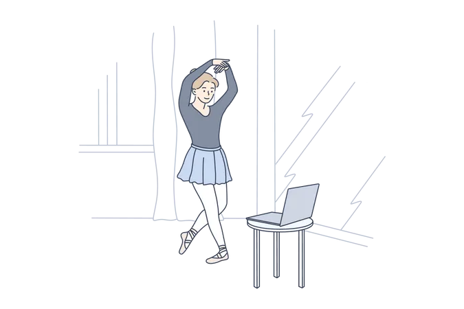 Girl learning online ballet dance  Illustration