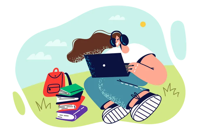 Girl learning online  Illustration