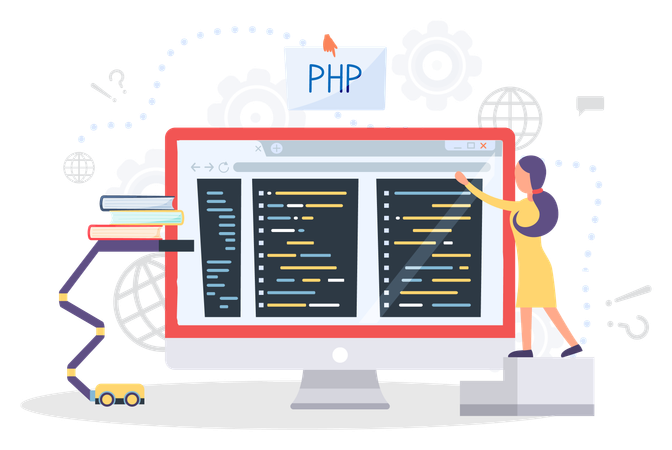 Girl learning online programming course  Illustration