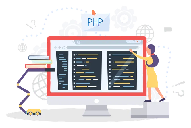 Girl learning online programming course  Illustration