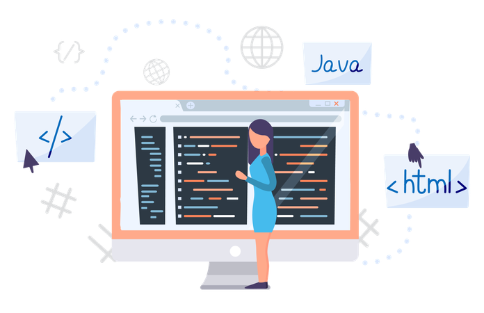 Girl learning online programming course  Illustration