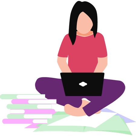 Girl learning online using laptop  Illustration