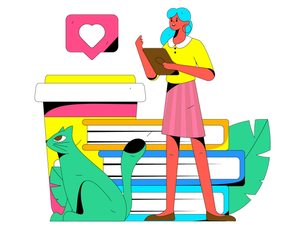 Girl learning online using tablet  Illustration