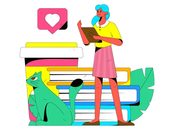 Girl learning online using tablet  Illustration
