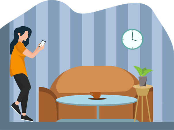 Girl learning online via mobile phone  Illustration