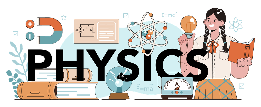 Girl learning Physics  Illustration