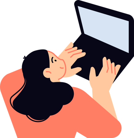 Girl learning remotely from laptop  Illustration