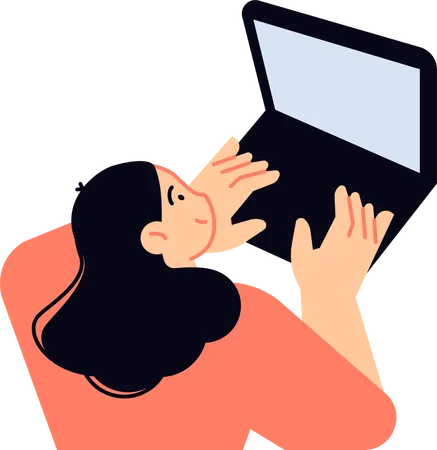 Girl learning remotely from laptop  Illustration